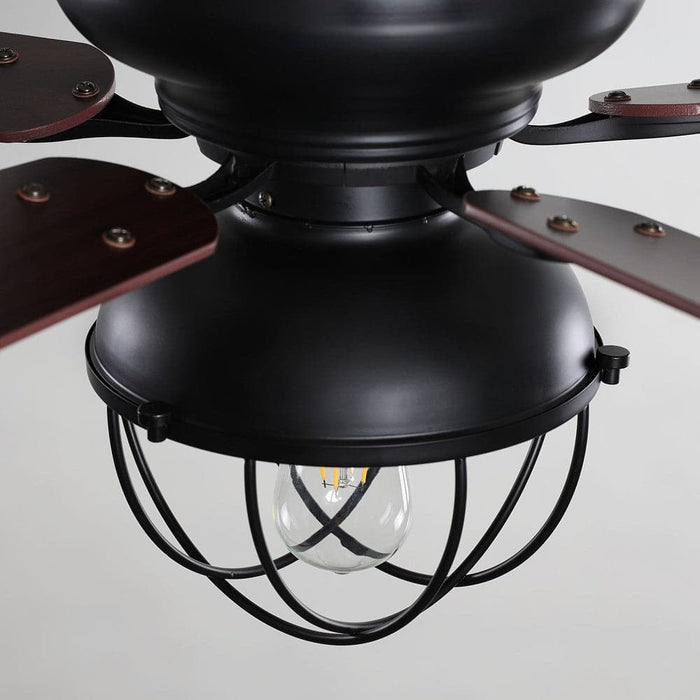 42 in. Rustic 5-Blade Flush Mount Ceiling Fan with Light Kit Remote, Low Profile Matte Black Ceiling Fan-ErisView