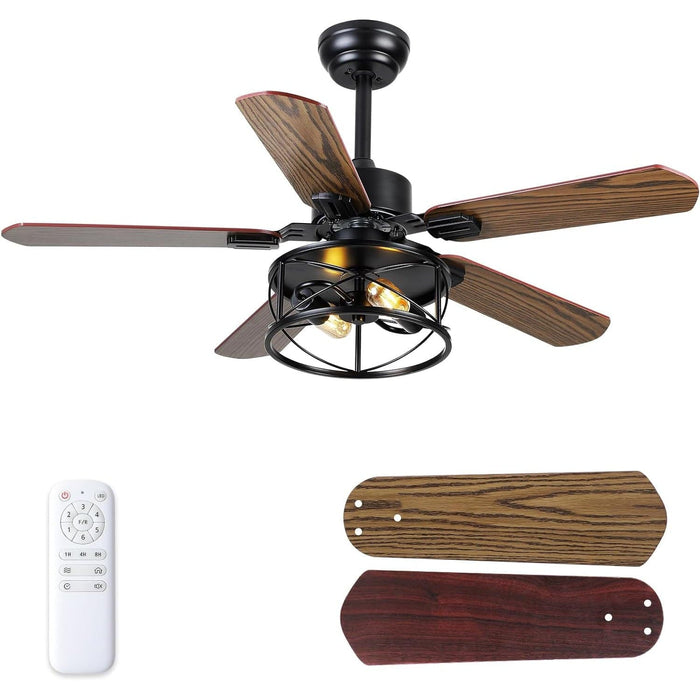 42 in. Rustic Flush Mount Ceiling Fans, Farmhouse Ceiling Fan with Light and Remote, Industrial Ceiling Fans Fandelier for Bedroom Living Room Patio-1-ErisView