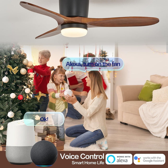 42 in. Smart Ceiling Fan with Remote Control, Wood Reversible Quiet Ceiling Fans, Compatible with Alexa-3-ErisView