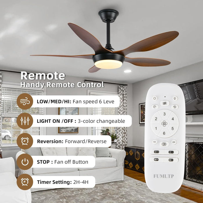 46 in. Brown Modern Ceiling Fan, Outdoor Ceiling Fan with Light Remote APP Control, Low Profile Outdoor Ceiling Fan for Patio, Bedroom Living Room Fan-4-ErisView