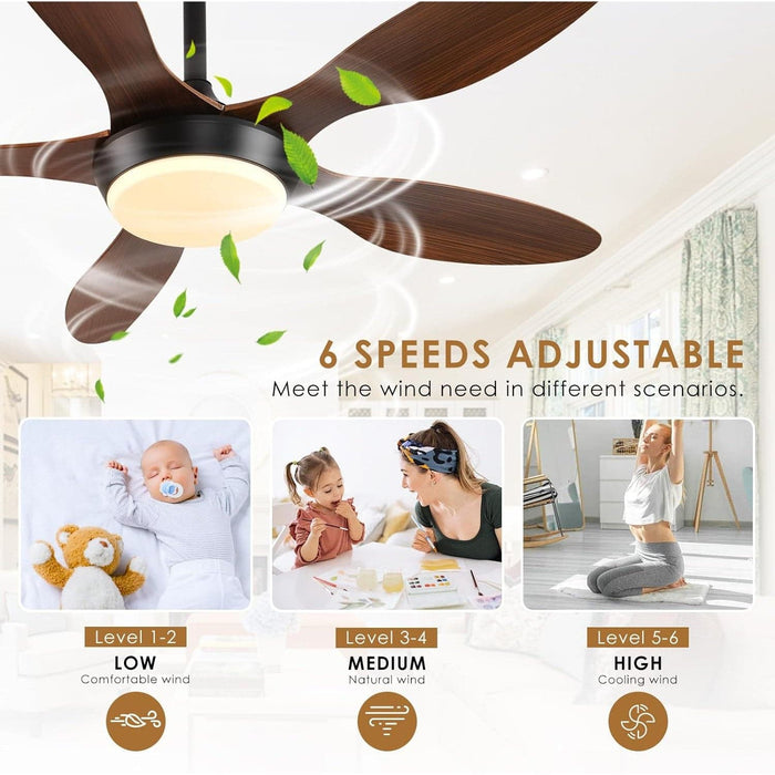 46 in. Brown Modern Ceiling Fan, Outdoor Ceiling Fan with Light Remote APP Control, Low Profile Outdoor Ceiling Fan for Patio, Bedroom Living Room Fan-6-ErisView