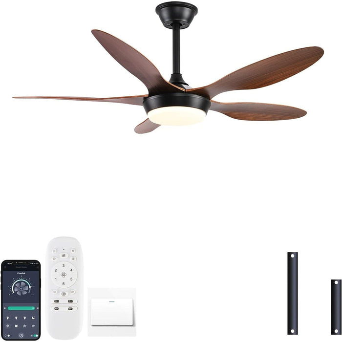 46 in. Brown Modern Ceiling Fan, Outdoor Ceiling Fan with Light Remote APP Control, Low Profile Outdoor Ceiling Fan for Patio, Bedroom Living Room Fan-1-ErisView