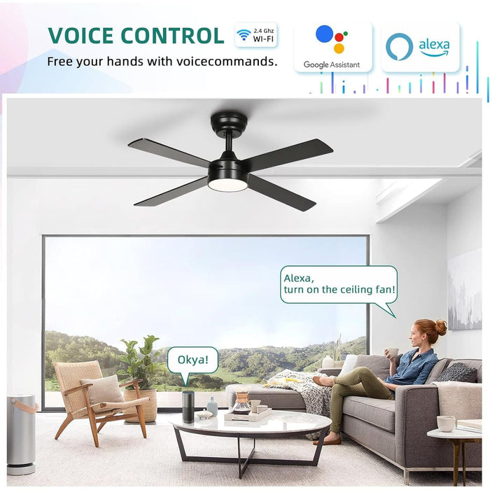 48 in. Black Ceiling Fan with Light and Remote APP Control, Reversible Quiet Ceiling Fans, Modern Smart Ceiling Fan, Compatible with Alexa-2-ErisView