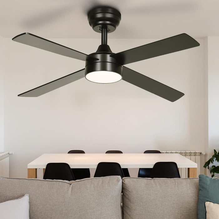 48 in. Black Ceiling Fan with Light and Remote APP Control, Reversible Quiet Ceiling Fans, Modern Smart Ceiling Fan, Compatible with Alexa-3-ErisView