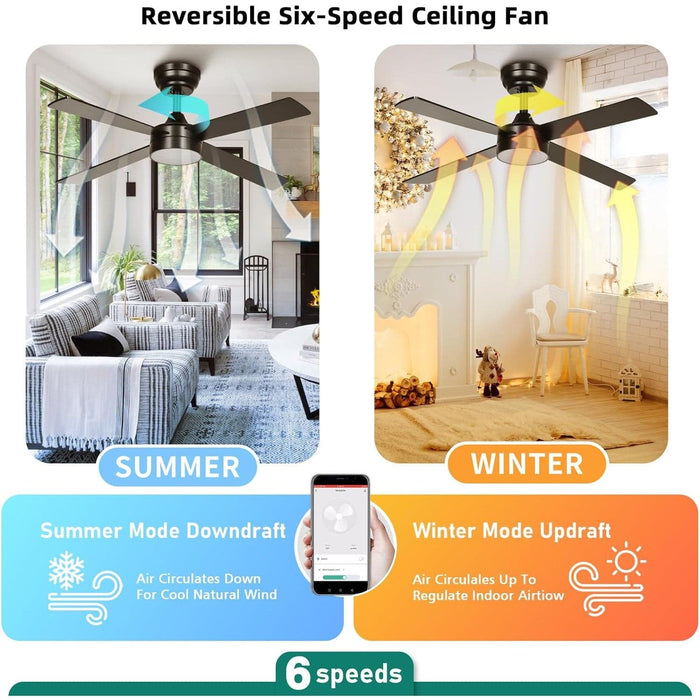 48 in. Black Ceiling Fan with Light and Remote APP Control, Reversible Quiet Ceiling Fans, Modern Smart Ceiling Fan, Compatible with Alexa-7-ErisView