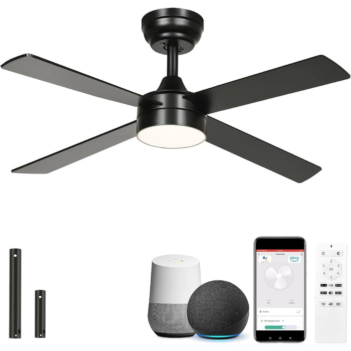 48 in. Black Ceiling Fan with Light and Remote APP Control, Reversible Quiet Ceiling Fans, Modern Smart Ceiling Fan, Compatible with Alexa-1-ErisView