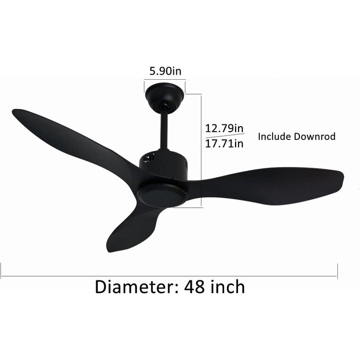 48 in. Ceiling Fan NO Light, Indoor Outdoor Reversible DC Ceiling Fan with Remote, 3 Blade Black Modern Outdoor Fan-4-ErisView