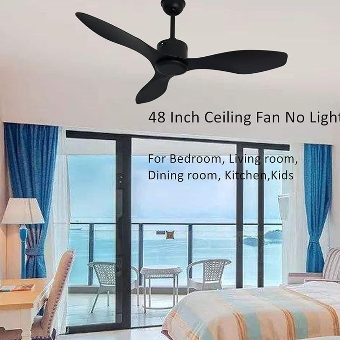 48 in. Ceiling Fan NO Light, Indoor Outdoor Reversible DC Ceiling Fan with Remote, 3 Blade Black Modern Outdoor Fan-7-ErisView