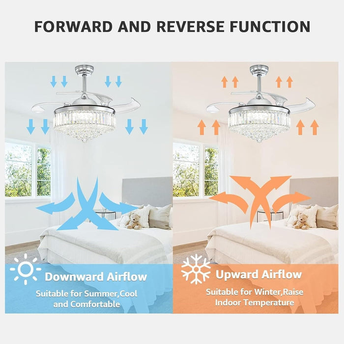 48 in. Crystal Chandelier Ceiling Fan with Light, Retractable Fandelier Ceiling Fan with Remote, 48 in. Dimmable Ceiling Fan for Bedroom Living Room-6-ErisView