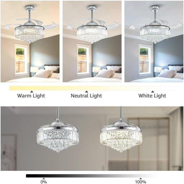 48 in. Crystal Chandelier Ceiling Fan with Light, Retractable Fandelier Ceiling Fan with Remote, 48 in. Dimmable Ceiling Fan for Bedroom Living Room-8-ErisView