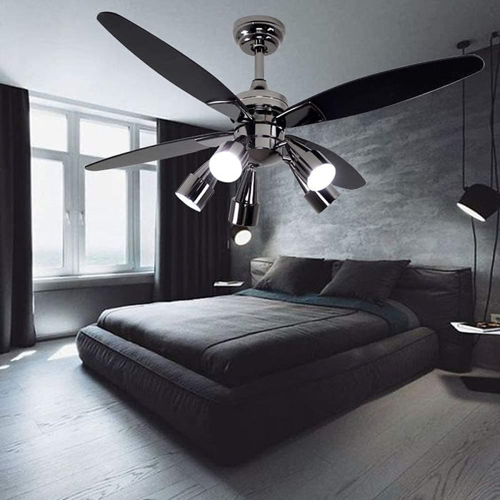 48 in. Indoor Modern Black Chandelier Ceiling Fan with Remote Control, Quietest Fan For Sleeping with 5 Rotatable Lights-1-ErisView