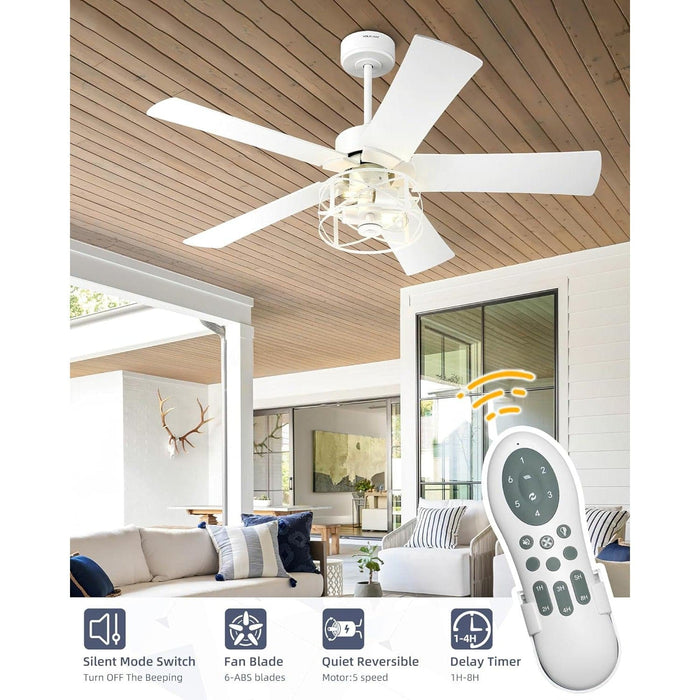 48 in. Indoor Outdoor Ceiling Fans, White Outdoor Ceiling Fans with Light and Remote-2-ErisView