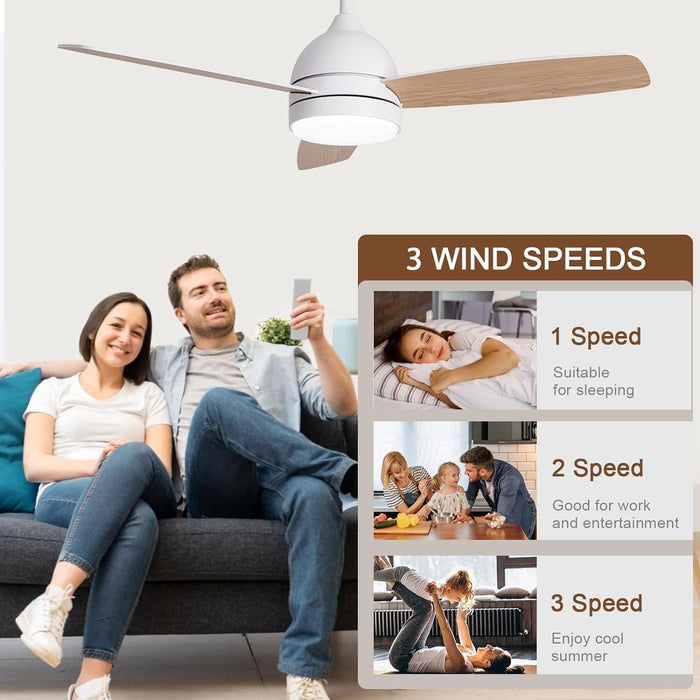 48 in. Low Profile Ceiling Fan with 2 Rods, Remote Control Ceiling Fan and Light APP Control, Indoor Outdoor Wood Ceiling Fan with Two Side Blades-3-ErisView