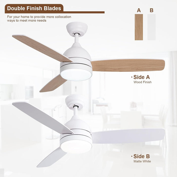 48 in. Low Profile Ceiling Fan with 2 Rods, Remote Control Ceiling Fan and Light APP Control, Indoor Outdoor Wood Ceiling Fan with Two Side Blades-4-ErisView