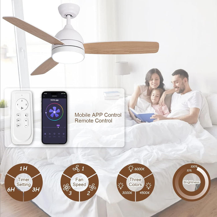 48 in. Low Profile Ceiling Fan with 2 Rods, Remote Control Ceiling Fan and Light APP Control, Indoor Outdoor Wood Ceiling Fan with Two Side Blades-5-ErisView