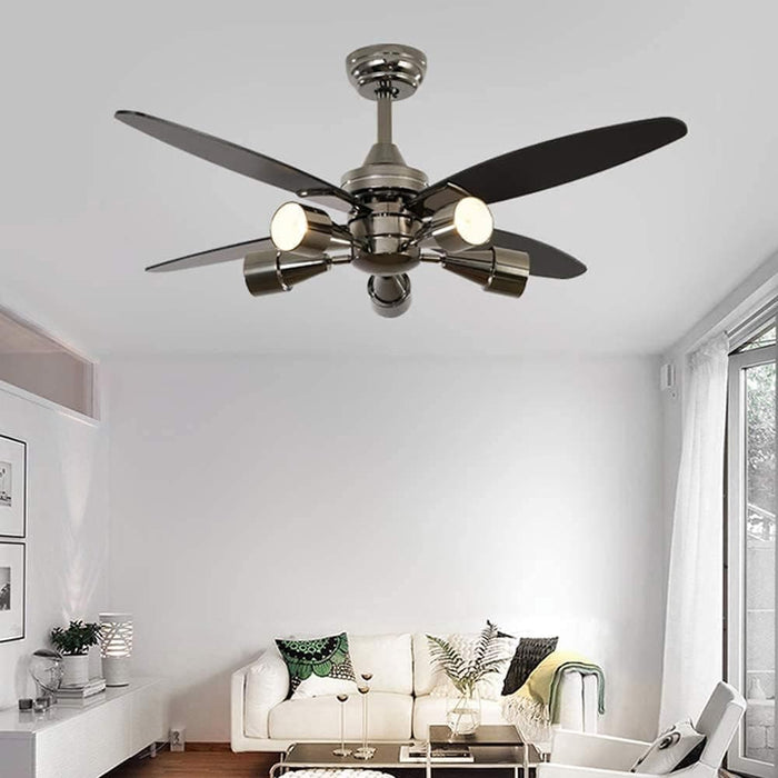 48 in. Modern Black Ceiling Fan with 5 Rotatable Lights and Remote Control, Indoor Quiet Ceiling Fans Chandelier-2-ErisView