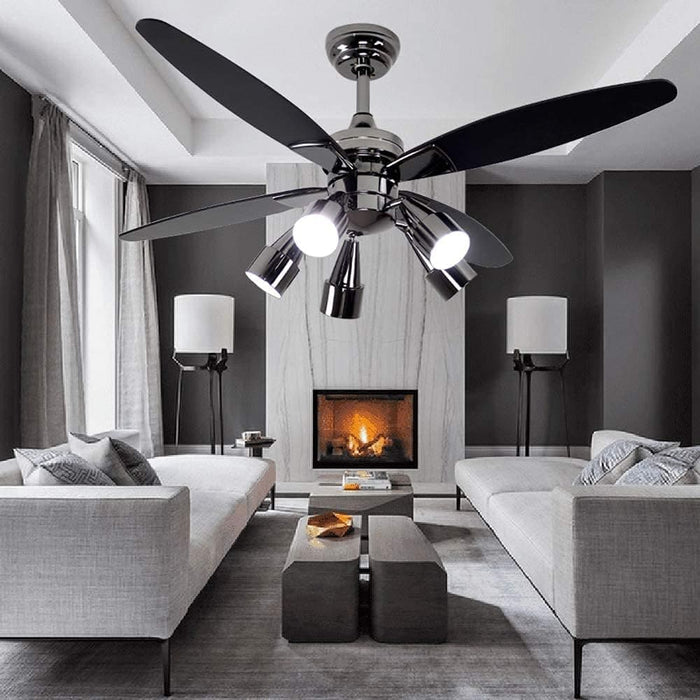 48 in. Modern Black Ceiling Fan with 5 Rotatable Lights and Remote Control, Indoor Quiet Ceiling Fans Chandelier-1-ErisView