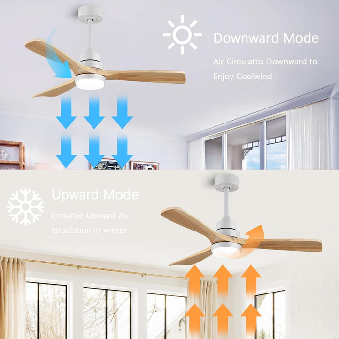 48 in. Remote Control Fan, Modern Indoor Outdoor Wood Ceiling Fan for Patio Living Room, White Farmhouse Ceiling Fan with Light-3-ErisView