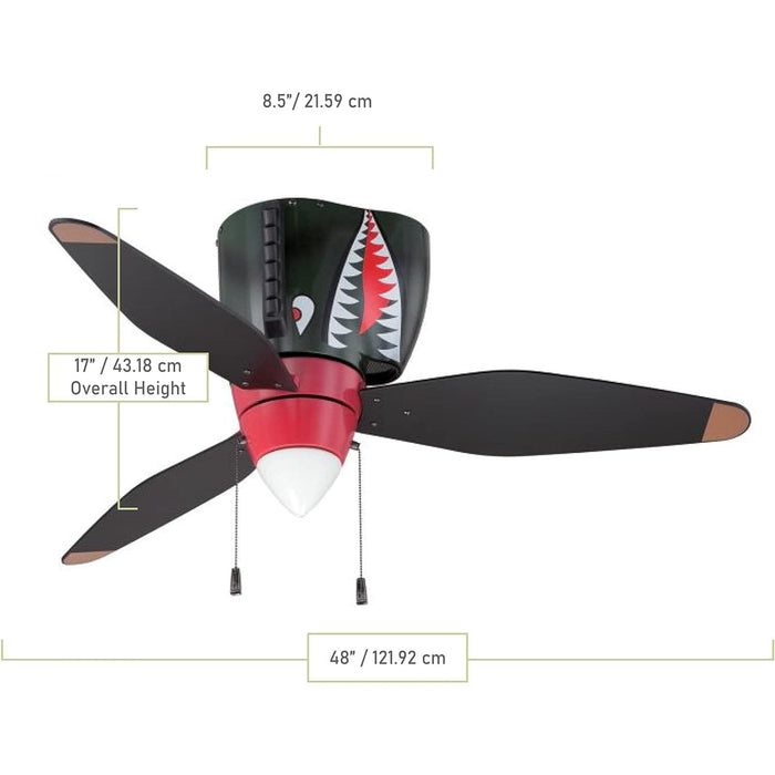 48 in. Tiger Shark Warplane Ceiling Fan with Light, Hugger Ceiling Fans, Kids Ceiling Fan-3-ErisView