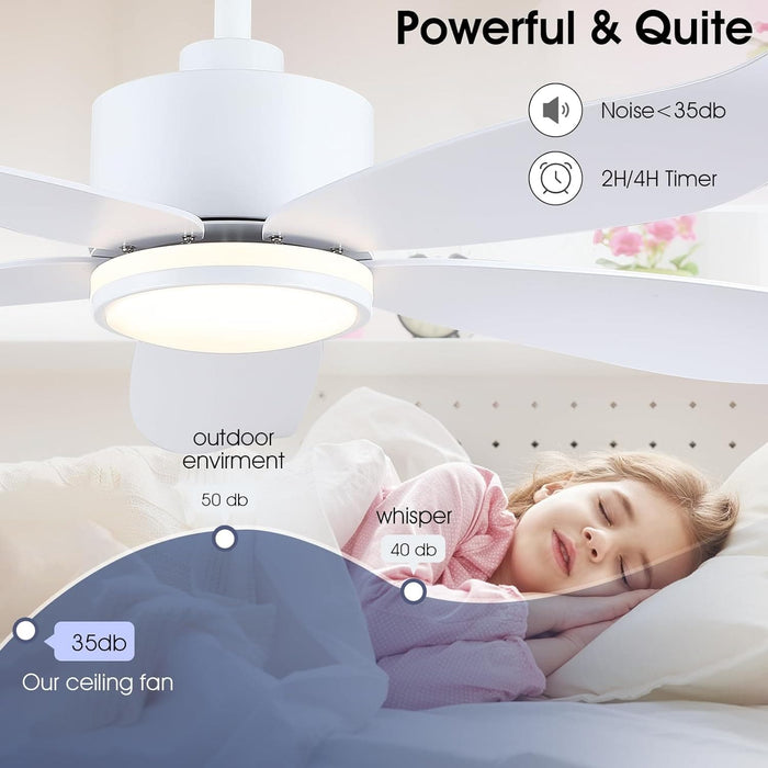 48 in. White Ceiling Fan with Lights and Remote, Dimmable Ring Modern Ceiling Fan with 5 Reversible Blades for Bedroom Dining Room-8-ErisView