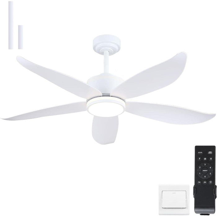 48 in. White Ceiling Fan with Lights and Remote, Dimmable Ring Modern Ceiling Fan with 5 Reversible Blades for Bedroom Dining Room-1-ErisView