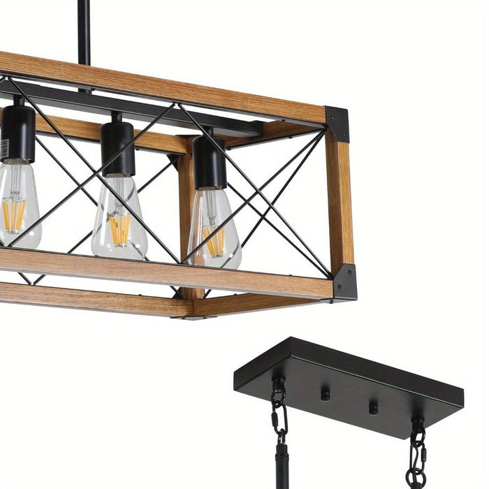 5-Light Kitchen Island Pendant, Hanging Light Fixture, Wood Black Pendant Lights for Living Room Dining Room ErisView