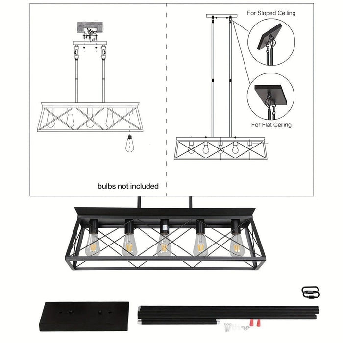 5-Light Linear Pendant Lighting for Kitchen Island, Hanging Ceiling Lights for Dining Room, Rustic Pendant Light Fixtures ErisView