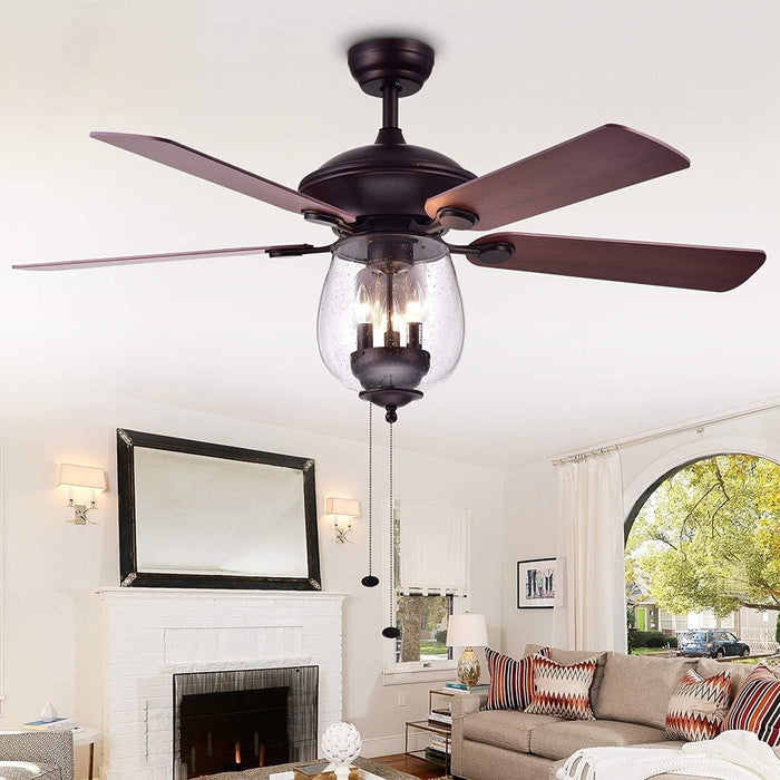 52 in. 5 Blade Ceiling Fan with Glass Bowl Lights, Home Ceiling Fan-2-ErisView