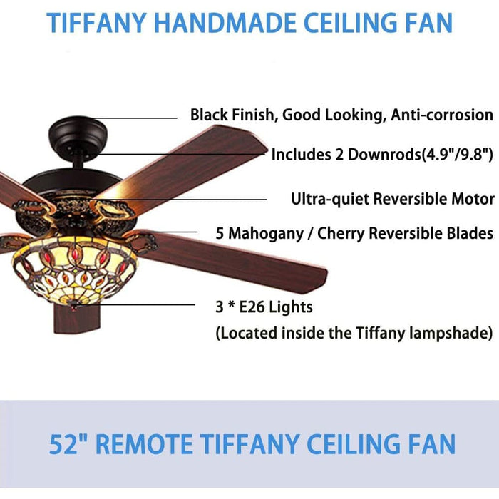 52 in. Antique Ceiling Fans with Light with Remote Control, Decorative Ceiling Fans, Elegant Ceiling Fans, Electrical Ceiling Fan-5-ErisView