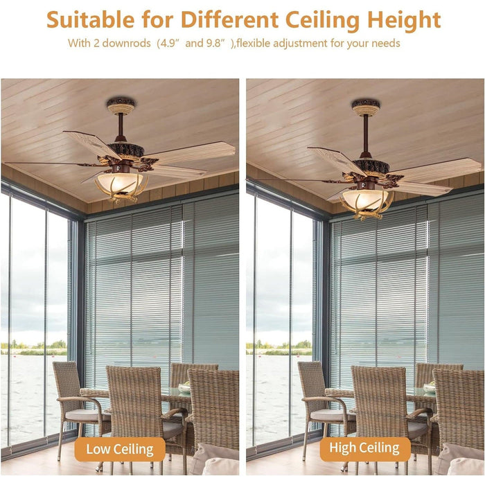 52 in. Antler Ceiling Fans Chandelier Fan Light with Remote, Modern Rustic Ceiling Fans with Light, Unique Bronze Ceiling Fan for Living Room Bedroom -5-ErisView