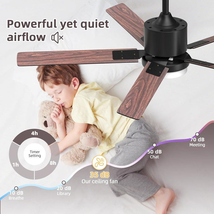 52 in. Bedroom Remote Control Ceiling Fan and Light, Modern Fan for Living Room Kitchen, Black Outdoor Ceiling Fans, Garage Ceiling Fan-2-ErisView