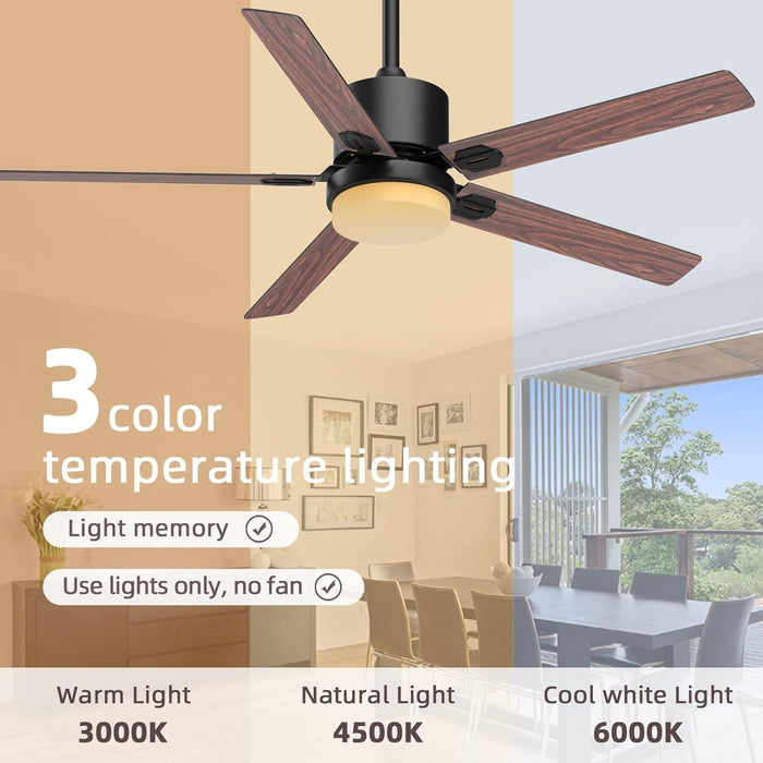 52 in. Bedroom Remote Control Ceiling Fan and Light, Modern Fan for Living Room Kitchen, Black Outdoor Ceiling Fans, Garage Ceiling Fan-3-ErisView