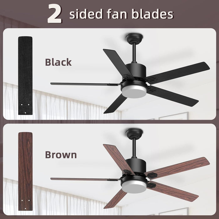 52 in. Bedroom Remote Control Ceiling Fan and Light, Modern Fan for Living Room Kitchen, Black Outdoor Ceiling Fans, Garage Ceiling Fan-5-ErisView