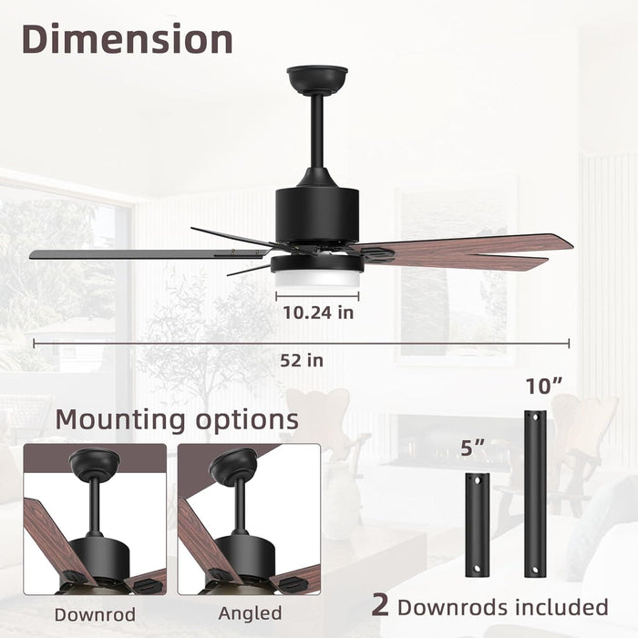 52 in. Bedroom Remote Control Ceiling Fan and Light, Modern Fan for Living Room Kitchen, Black Outdoor Ceiling Fans, Garage Ceiling Fan-6-ErisView