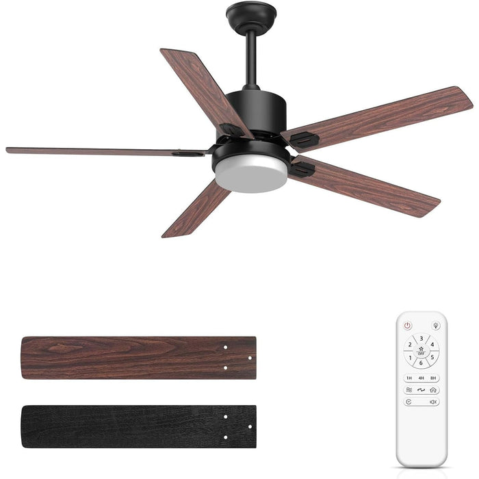 52 in. Bedroom Remote Control Ceiling Fan and Light, Modern Fan for Living Room Kitchen, Black Outdoor Ceiling Fans, Garage Ceiling Fan-7-ErisView