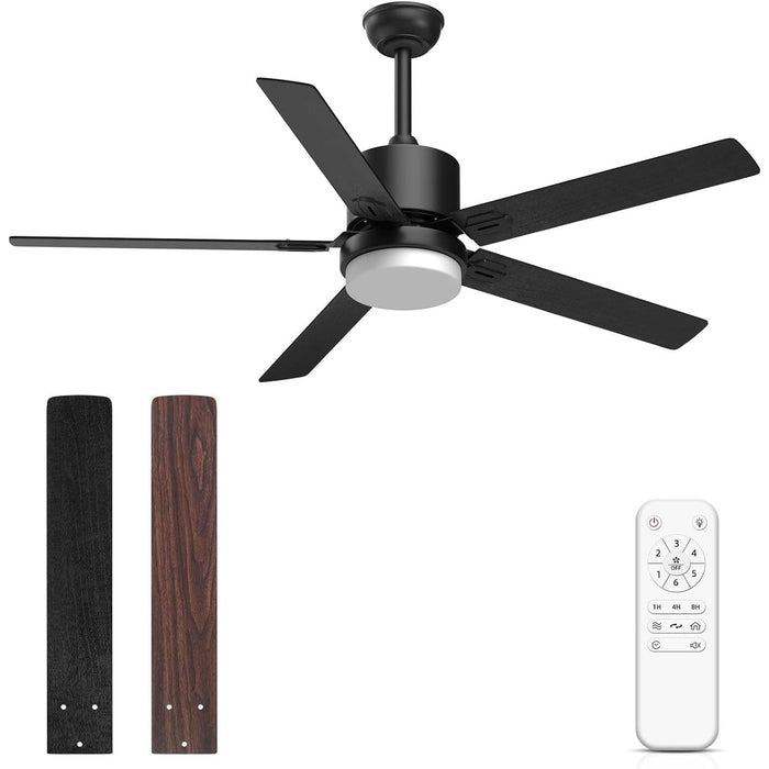 52 in. Bedroom Remote Control Ceiling Fan and Light, Modern Fan for Living Room Kitchen, Black Outdoor Ceiling Fans, Garage Ceiling Fan-8-ErisView