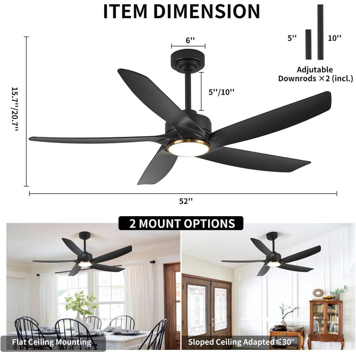 52 in. Black Ceiling Fan with Light, Modern Ceiling Fan for Living Room, Bedroom, Dimmable Outdoor Ceiling Fans -5-ErisView