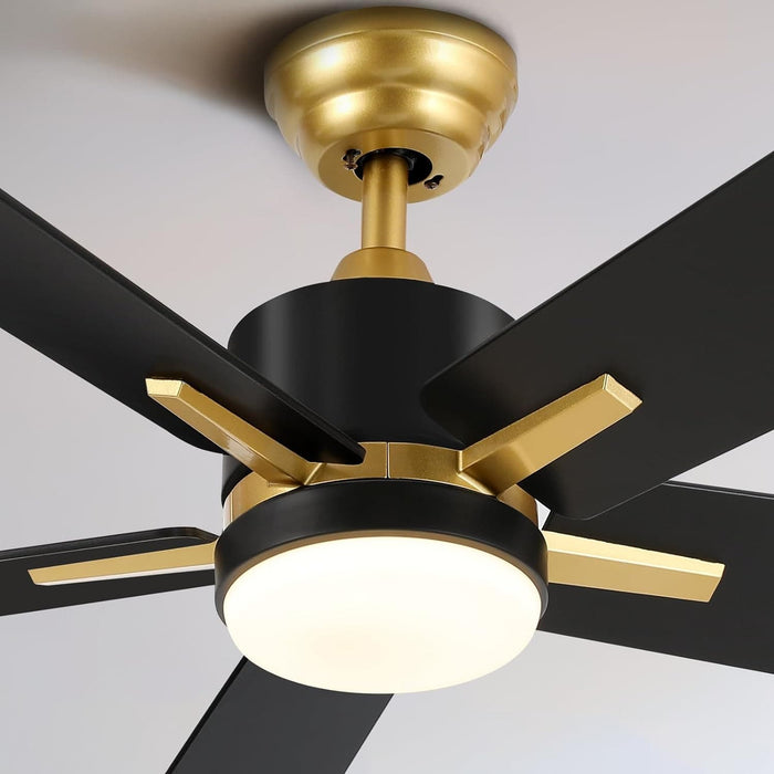 52 in. Black Gold Ceiling Fan with Light and Remote APP Control, Modern Indoor Outdoor Fan Dimmable Fanlight-1-ErisView