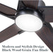 52 in. Black Modern Ceiling Fan with Light and Remote Control, Walnut Wood Ceiling Fan for Bedroom Living Room, Outdoor Fan for Patio-2-ErisView