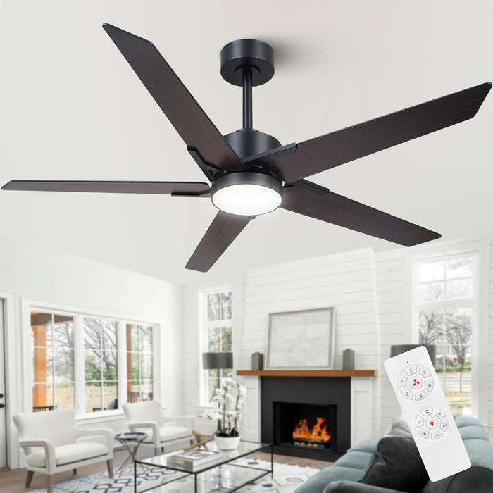 52 in. Black Modern Ceiling Fan with Light and Remote Control, Walnut Wood Ceiling Fan for Bedroom Living Room, Outdoor Fan for Patio-1-ErisView