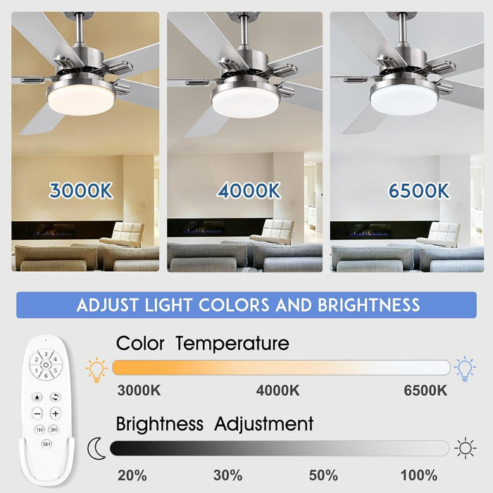 52 in. Brushed Nickel Ceiling Fan with Remote, Modern Gray and White Ceiling Fan for Bedroom Living Room Patio, 5 Blades Reversible DC Ceiling Fan-2-ErisView