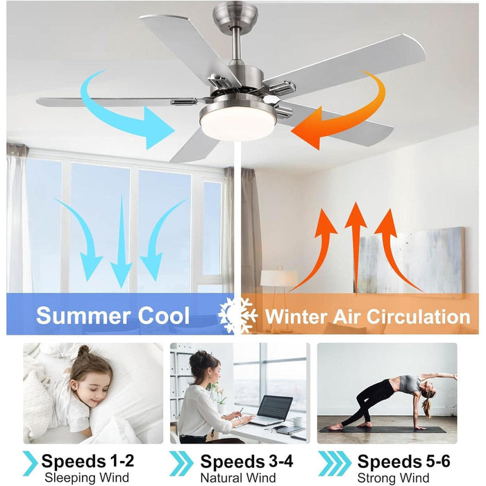 52 in. Brushed Nickel Ceiling Fan with Remote, Modern Gray and White Ceiling Fan for Bedroom Living Room Patio, 5 Blades Reversible DC Ceiling Fan-3-ErisView