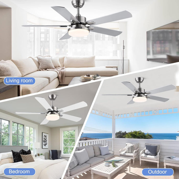 52 in. Brushed Nickel Ceiling Fan with Remote, Modern Gray and White Ceiling Fan for Bedroom Living Room Patio, 5 Blades Reversible DC Ceiling Fan-7-ErisView