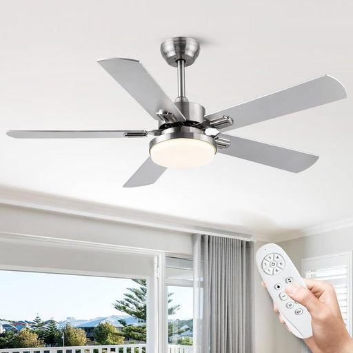 52 in. Brushed Nickel Ceiling Fan with Remote, Modern Gray and White Ceiling Fan for Bedroom Living Room Patio, 5 Blades Reversible DC Ceiling Fan-9-ErisView