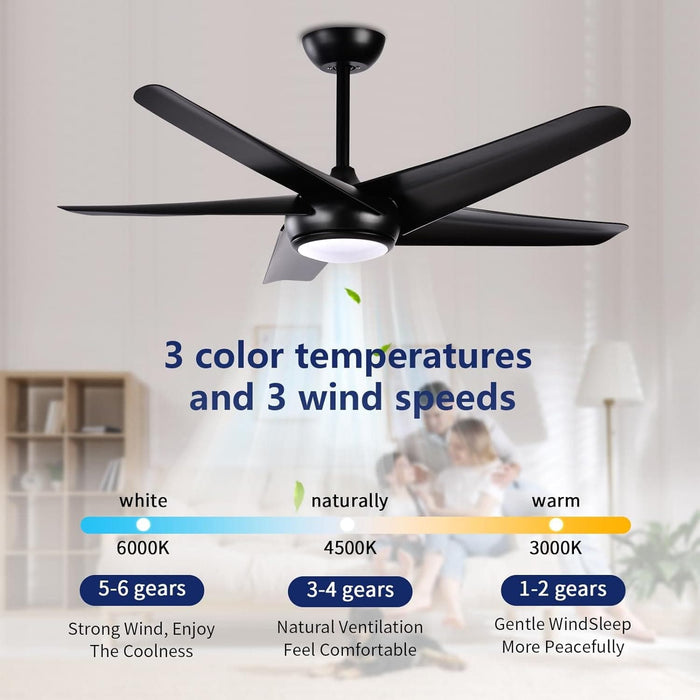 52 in. Ceiling Fan, Indoor Outdoor Ceiling Fan with Light, Black Ceiling Fan with Remote, Reversible Mini Ceiling Fan for Patio Bedroom Living Room-4-ErisView