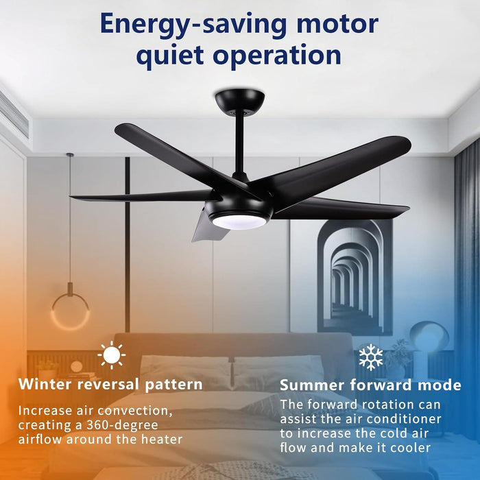 52 in. Ceiling Fan, Indoor Outdoor Ceiling Fan with Light, Black Ceiling Fan with Remote, Reversible Mini Ceiling Fan for Patio Bedroom Living Room-5-ErisView