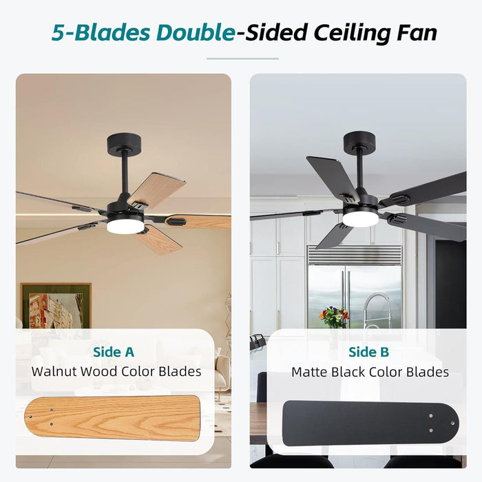 52 in. Ceiling Fan, Outdoor Ceiling Fan with Light and Remote, Dimming Reversible Black Ceiling Fan with Light, Outdoor Farmhouse Ceiling Fan with Light-2-ErisView