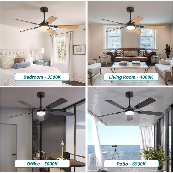 52 in. Ceiling Fan, Outdoor Ceiling Fan with Light and Remote, Dimming Reversible Black Ceiling Fan with Light, Outdoor Farmhouse Ceiling Fan with Light-6-ErisView