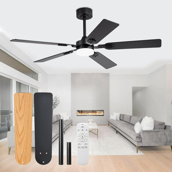 52 in. Ceiling Fan, Outdoor Ceiling Fan with Light and Remote, Dimming Reversible Black Ceiling Fan with Light, Outdoor Farmhouse Ceiling Fan with Light-1-ErisView