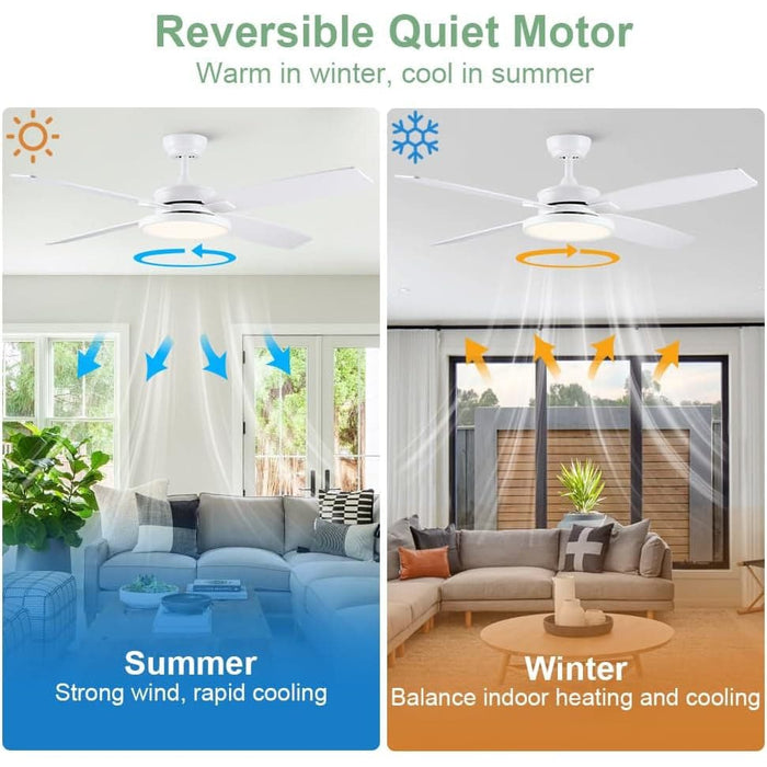 52 in. Ceiling Fan, White Ceiling Fan with Light, Modern Farmhouse Ceiling Fan with Light, Quiet Ceiling Fans, Dimmable Reversible Fan for Summer Winter-5-ErisView